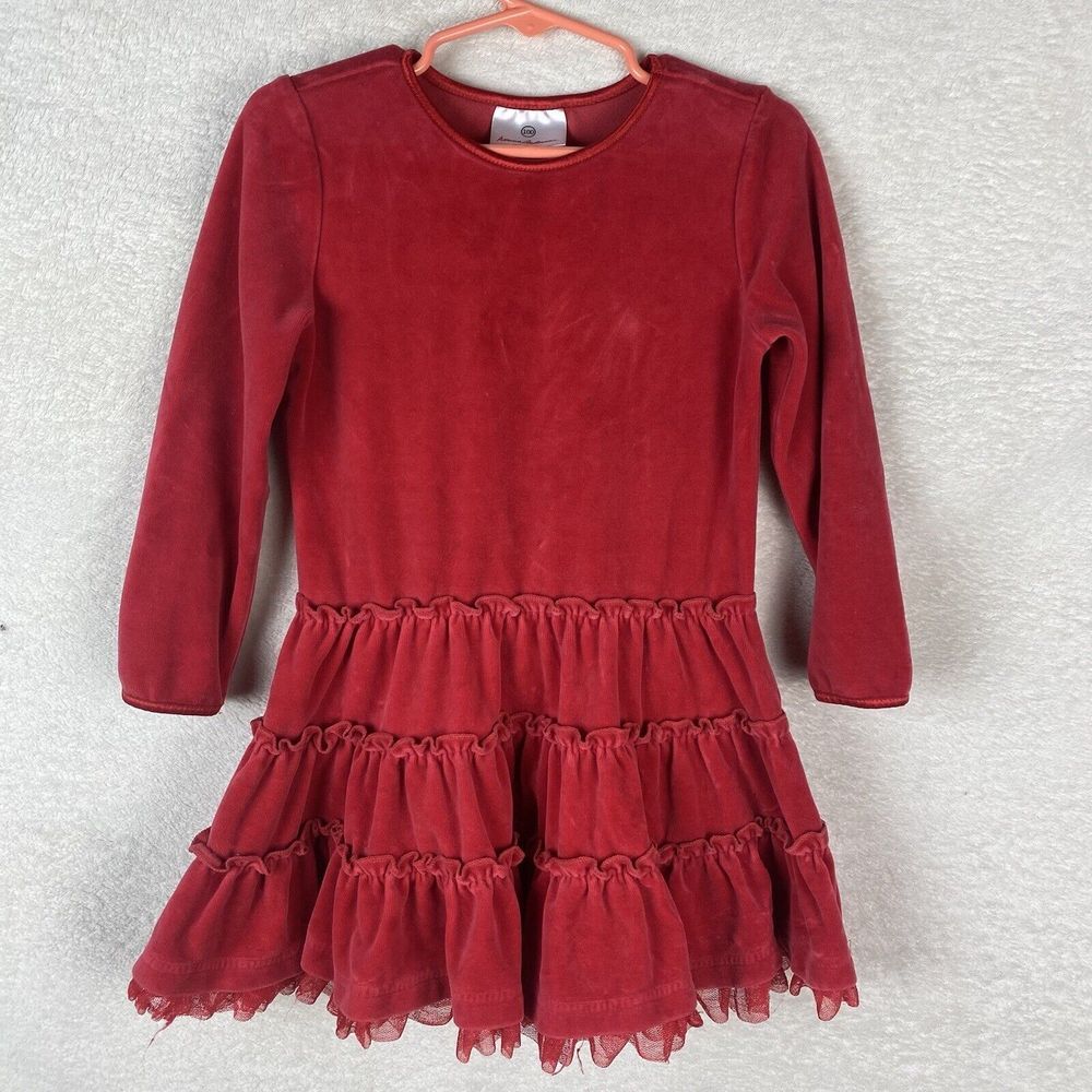 Girls Hanna Andersson Red Velvet Christmas‎ Holiday Dress Ruffles 100CM/4T